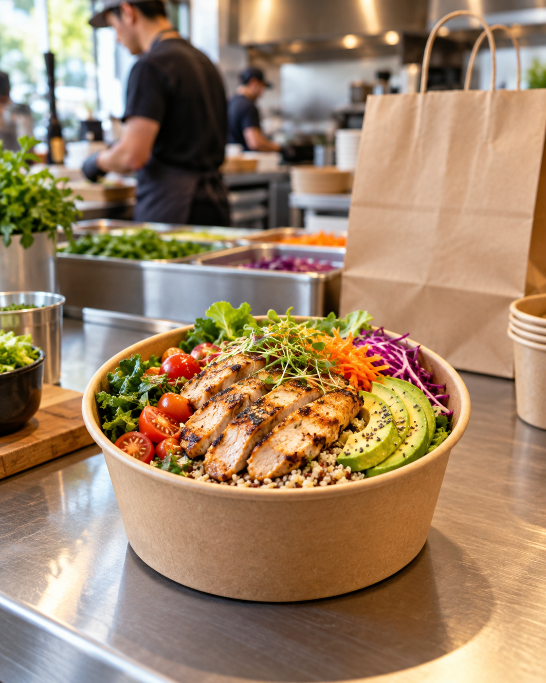 A colorful meal prepared for local food delivery