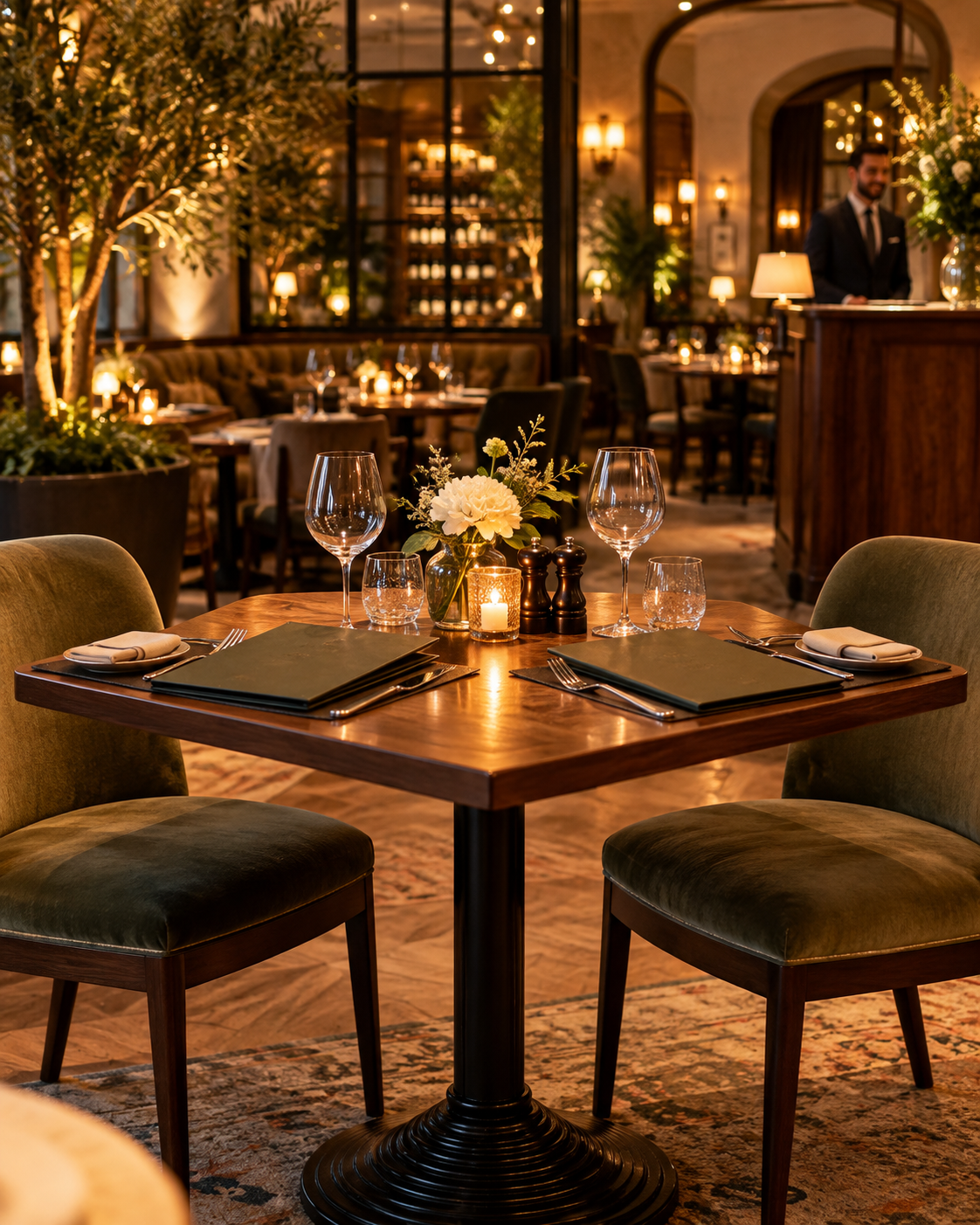 A restaurant table prepared for a reservation